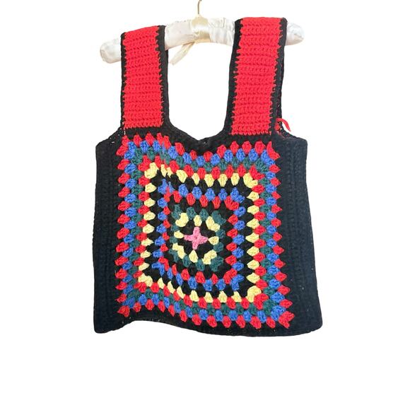 Handmade Crochet Granny Square Tank Top Boho Festival Retro Vest L - Picture 1 of 3